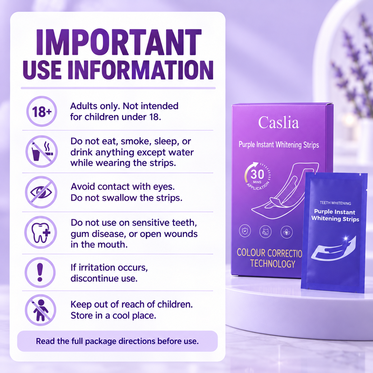 Caslia Purple Color-Correcting Instant Whitening Strips