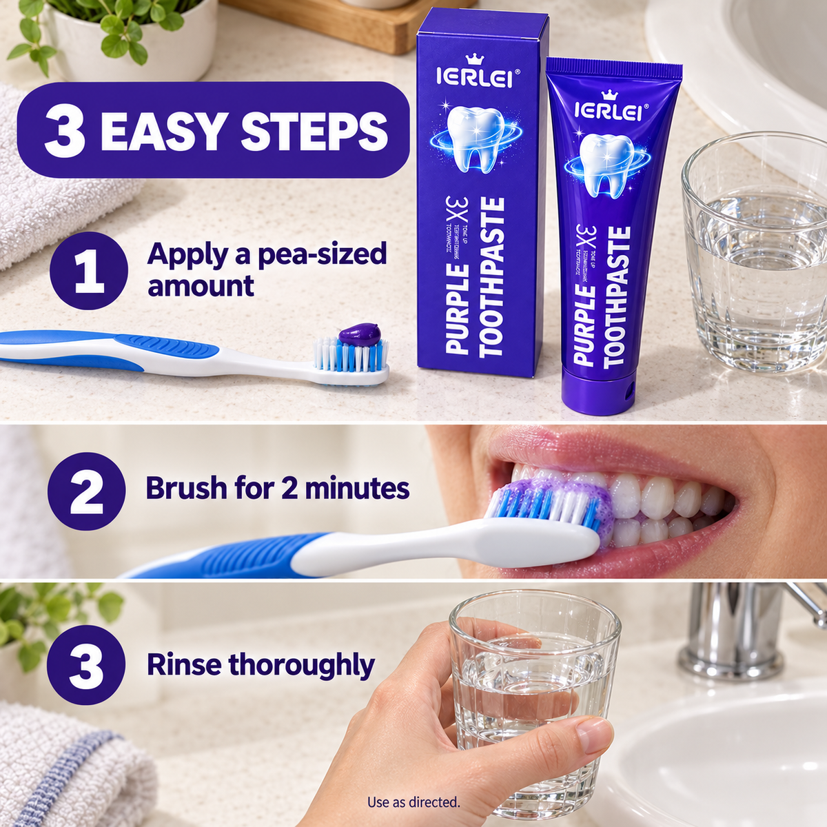 IERLEI™ 3X Tone Up Purple Toothpaste for Teeth Whitening