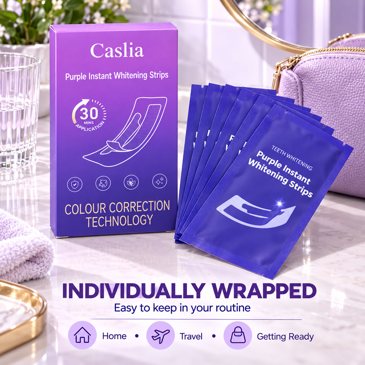 Caslia Purple Color-Correcting Instant Whitening Strips