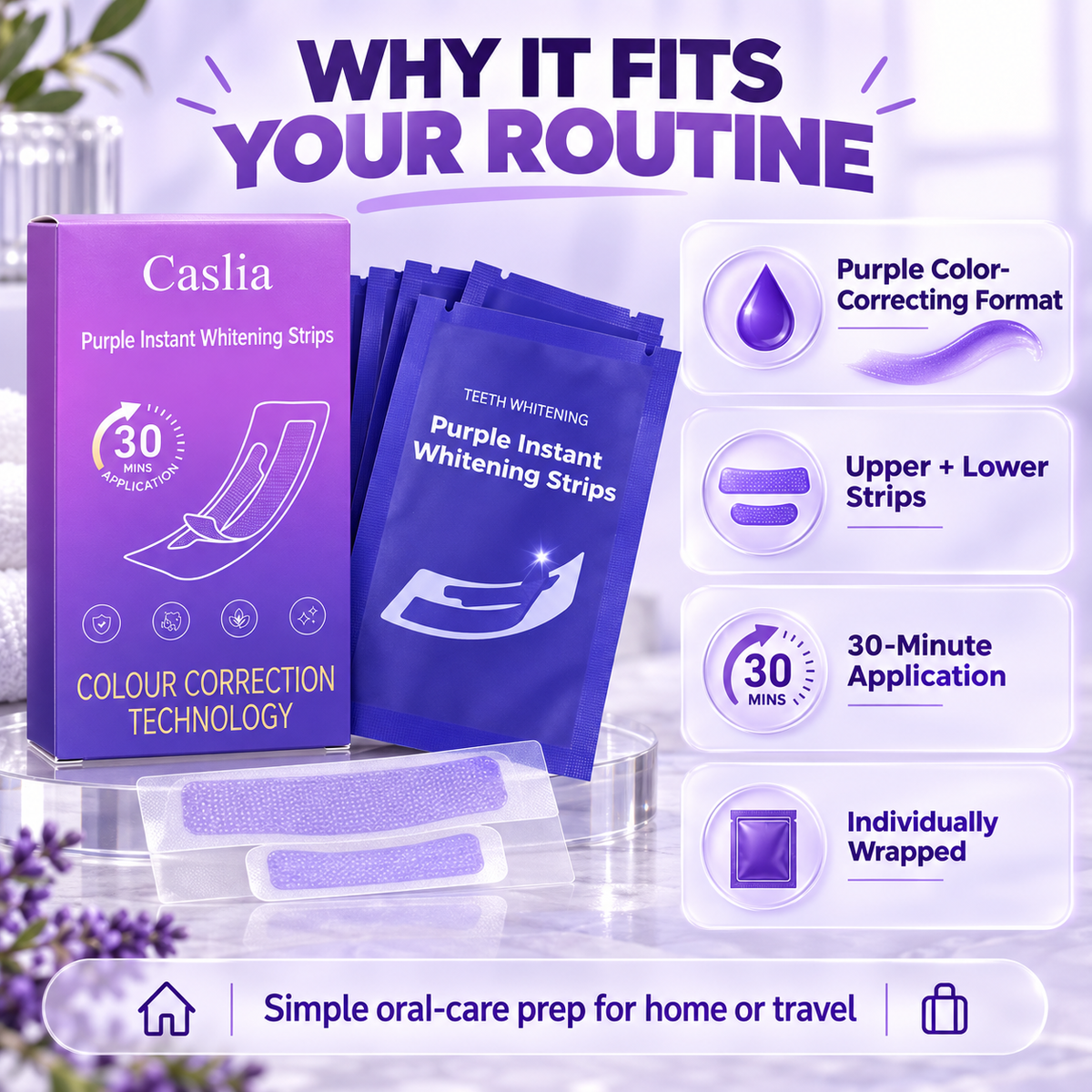 Caslia Purple Color-Correcting Instant Whitening Strips