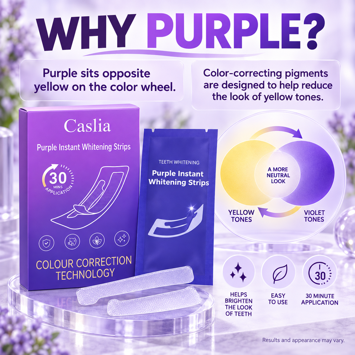Caslia Purple Color-Correcting Instant Whitening Strips